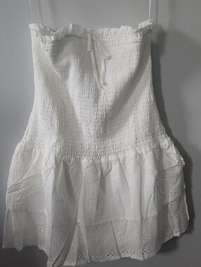 NWT-No Boundaries Winter White Smocked Ruffle Strapless Sundress Cotton XL 16-18